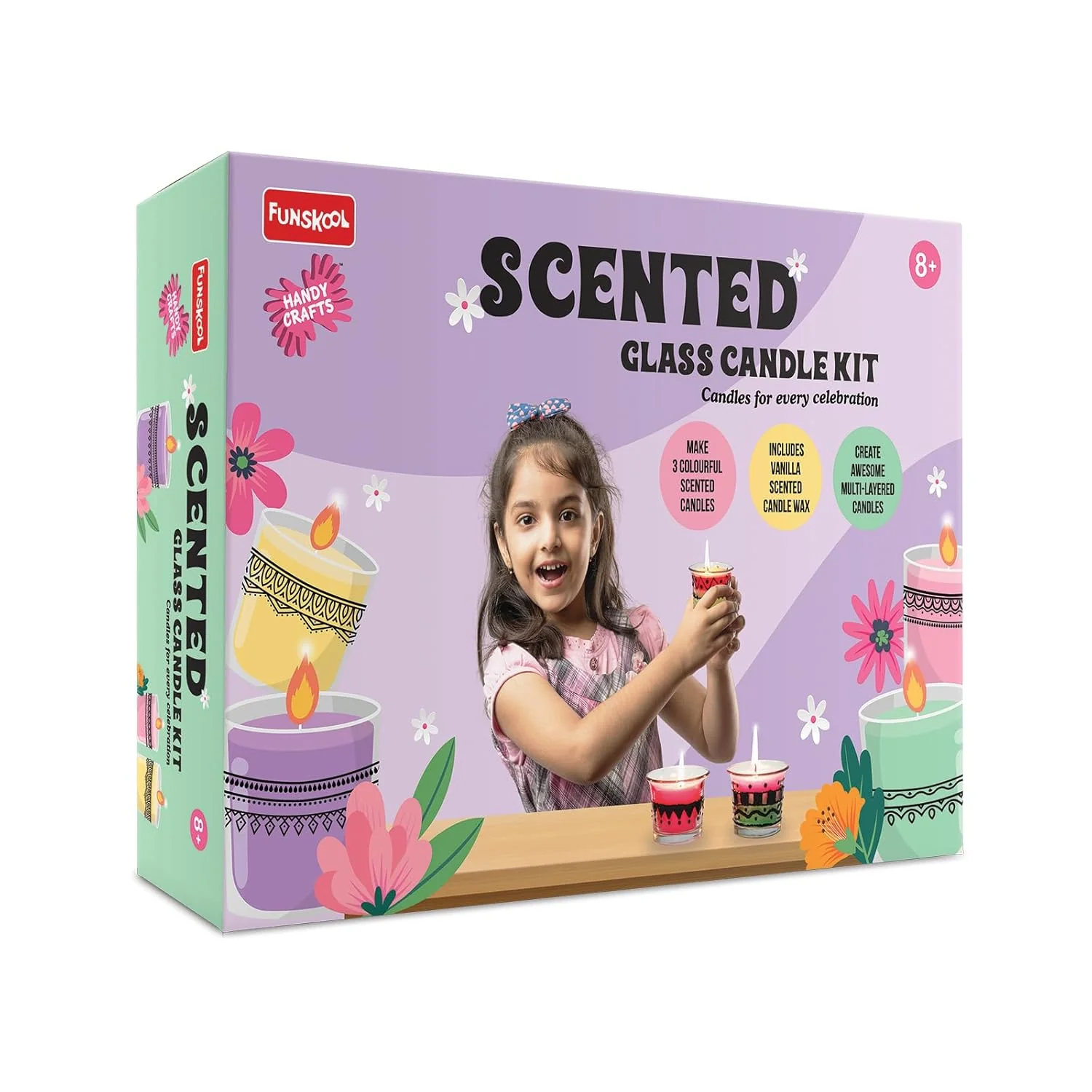 Funskool Handycrafts Scented Glass Candle Kit | DIY Arts and Craft Kit For Kids | 8+Years