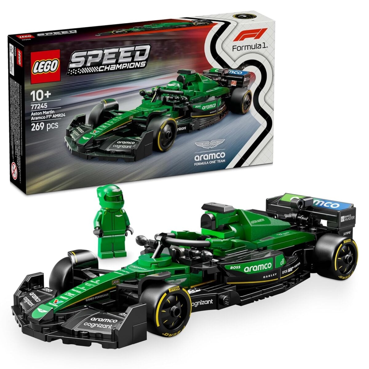 LEGO Speed Champions Aston Martin Aramco F1 AMR24 Race Car Vehicle Set | Set 77245 | Building Blocks Toy for Kids| 10 Years+