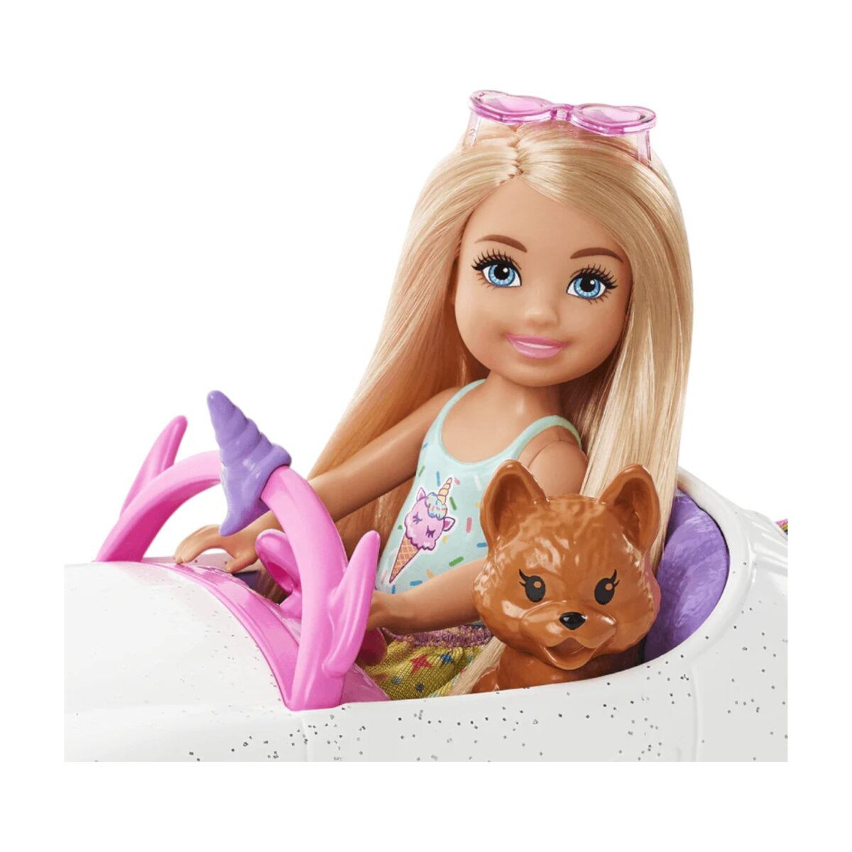 Buy Mattel Barbie Club Chelsea Doll with Open-Top Rainbow Unicorn