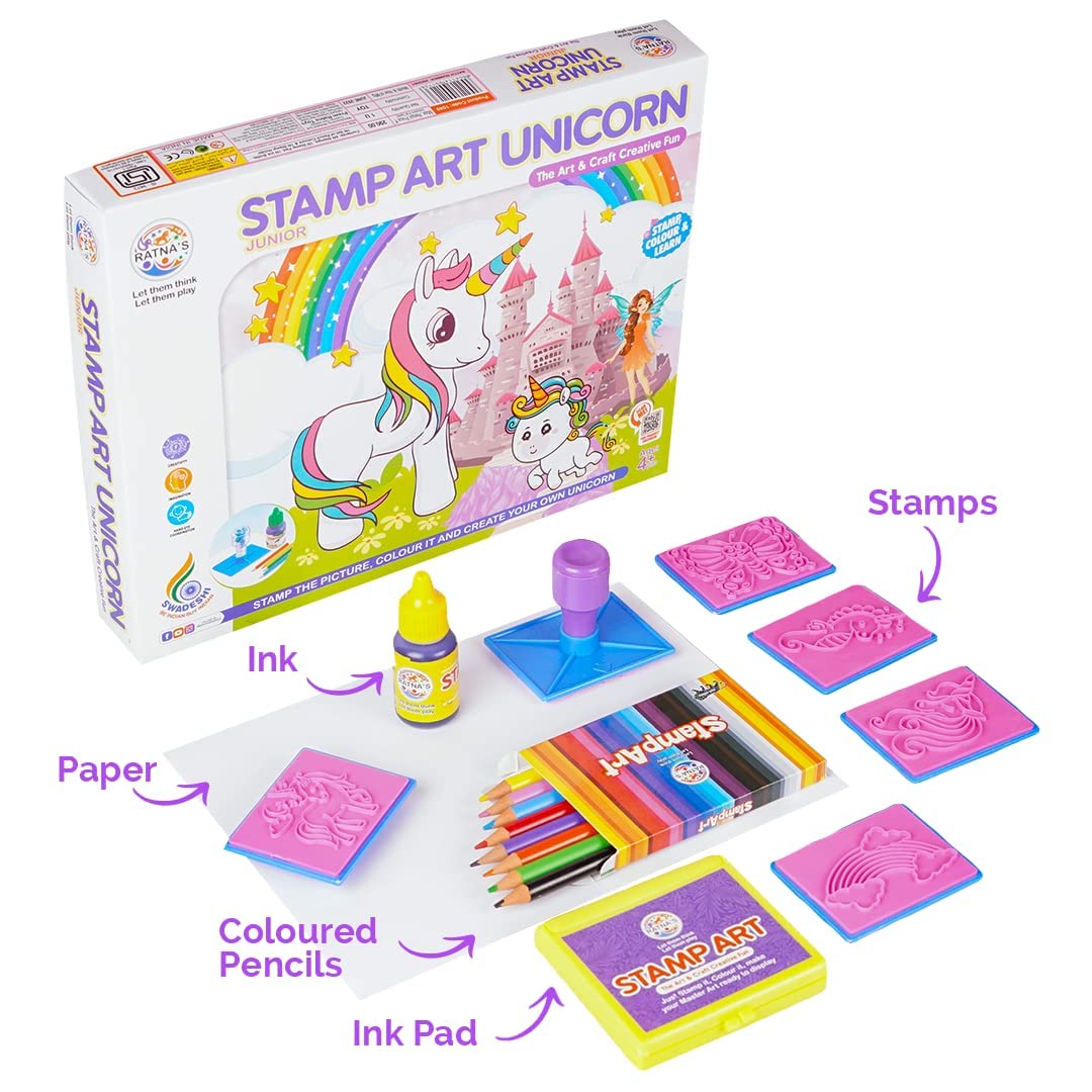 Ratna's Stamp Art Unicorn Theme | DIY Art and Craft Kit for Kids | Creative Unicorn-Themed Stamp Activity | 4+ Years