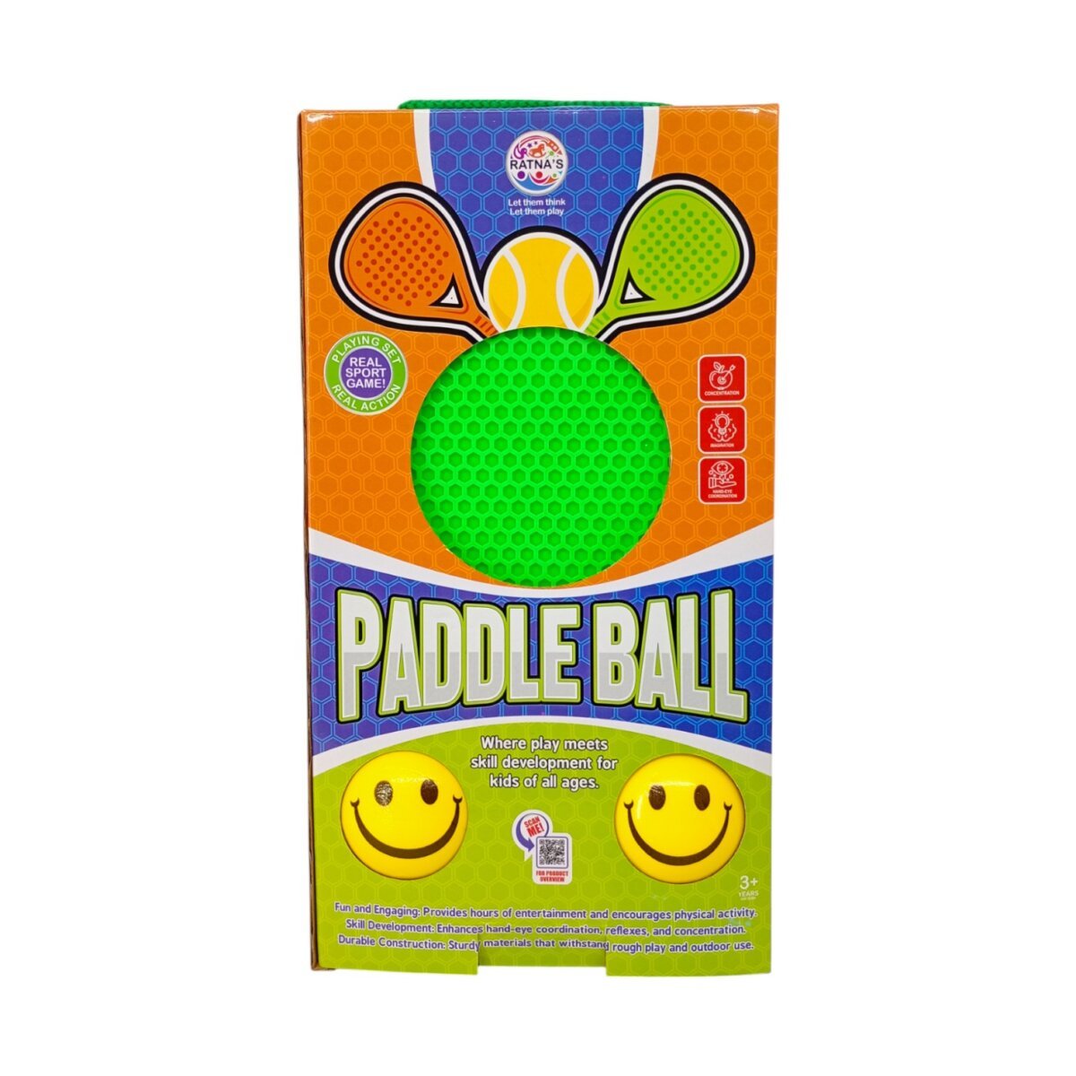 Ratna's Paddle Ball Classic Outdoor Game with 2 Racquets and 2 Soft Balls | Fun Outdoor And Indoor Game for Kids | 3+Years