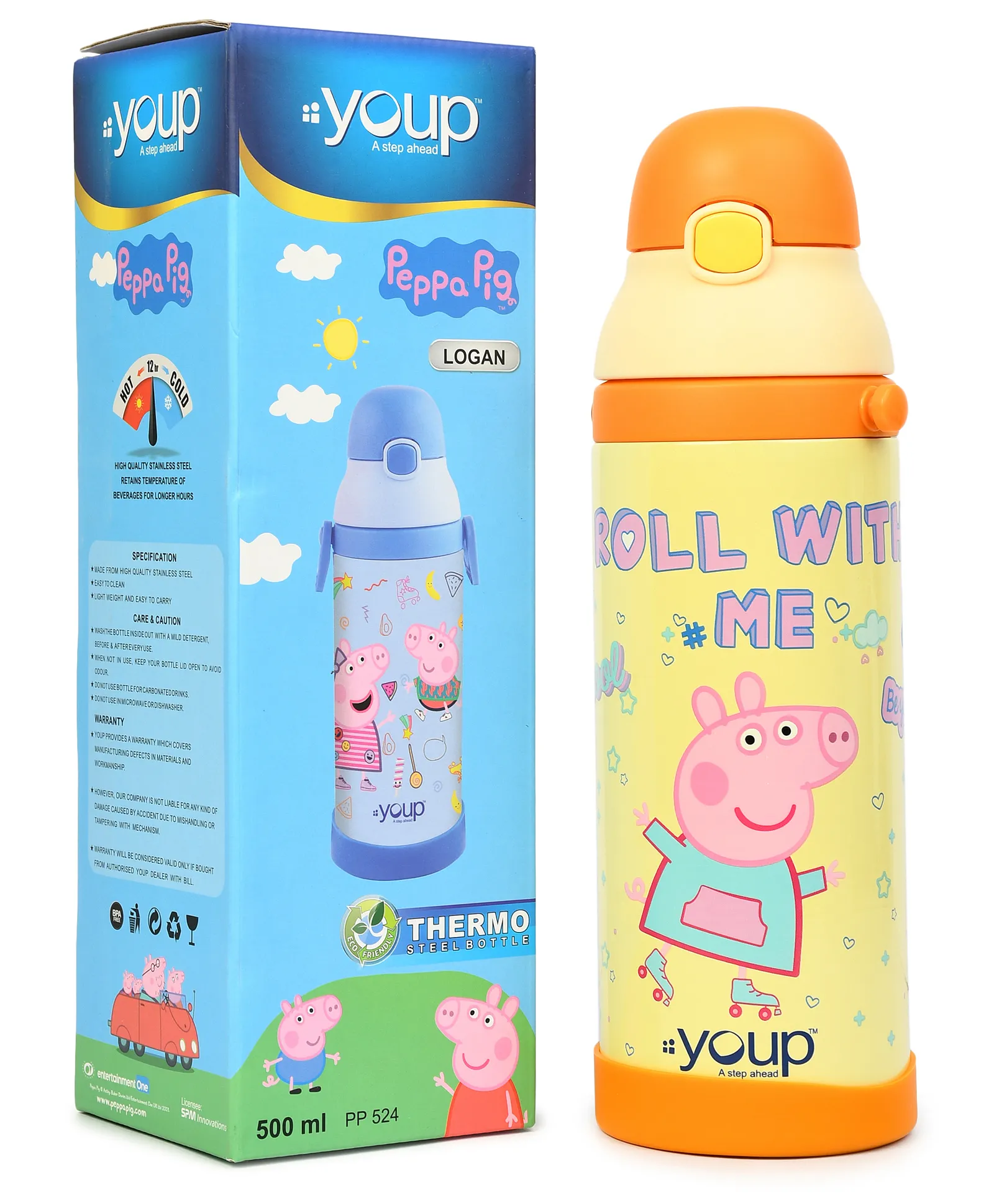 YOUP Logan Peppa Pig BPA Free | Insulated Stainless Steel Thermo Bottle For Kids 500ML | 3+Years