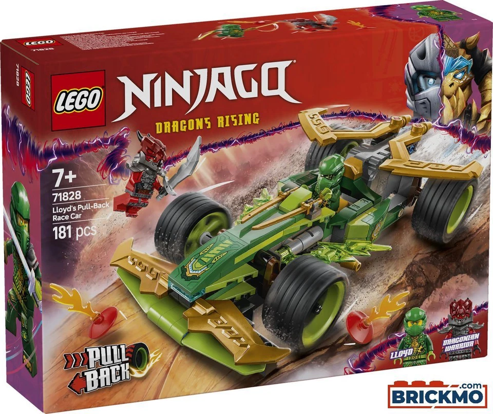 Lego Ninjago Dragons Rising Lloyd's Pull-Back Race Car | 181 Pcs 71828 Building Blocks Toys for Kids | 7+ Years