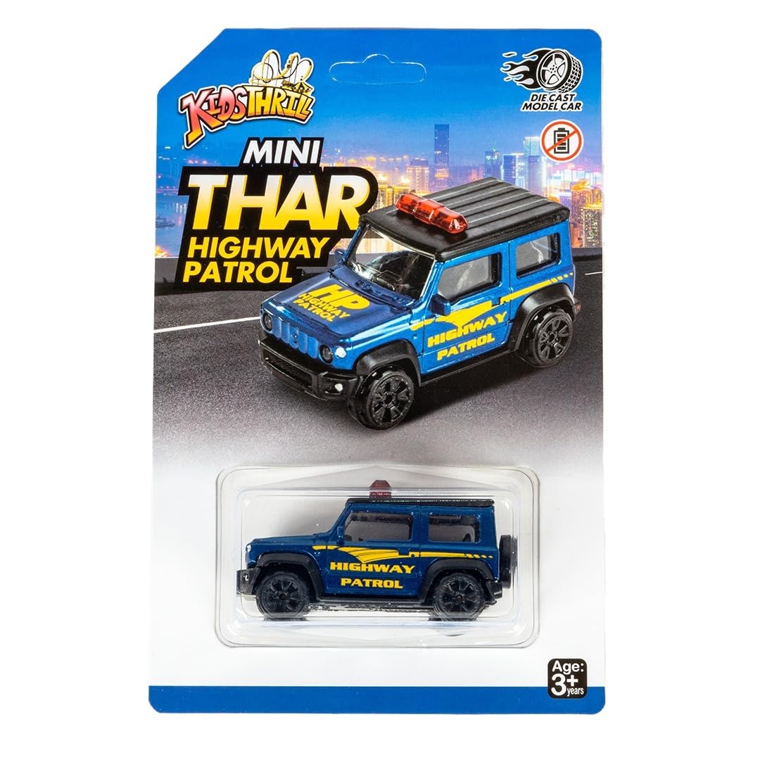 Ratna's Mini Thar Highway Patrol Diecast Model Toy Vehicle Jeep Car | Realistic Highway Patrol Jeep | Durable Diecast Toy Car for Kids | 2 Years+