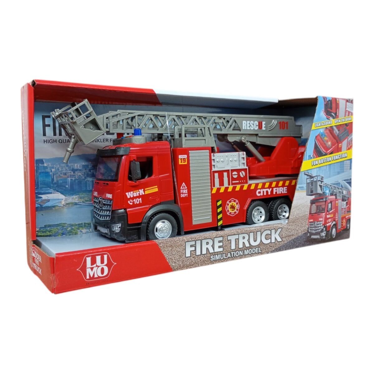 City Service Simulation Model Ladder Fire Truck2 City Service Simulation Model Ladder Fire Truck With Lights And Sound – Fun Toy For Kids Aged 3+ Years City Service Simulation Model Ladder Fire Truck With Lights And Sound – Fun Toy For Kids Aged 3+ Years Image 2