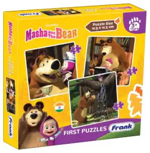 Frank First Puzzle Masha and The Bear 3 in 1 Jigsaw Puzzle | Fun Educational Brain Booster Toy for Kids Aged 3+ Years | 4, 6, 8 pcs Puzzle | Puzzle  Size 12.5 x 12.5 Cm