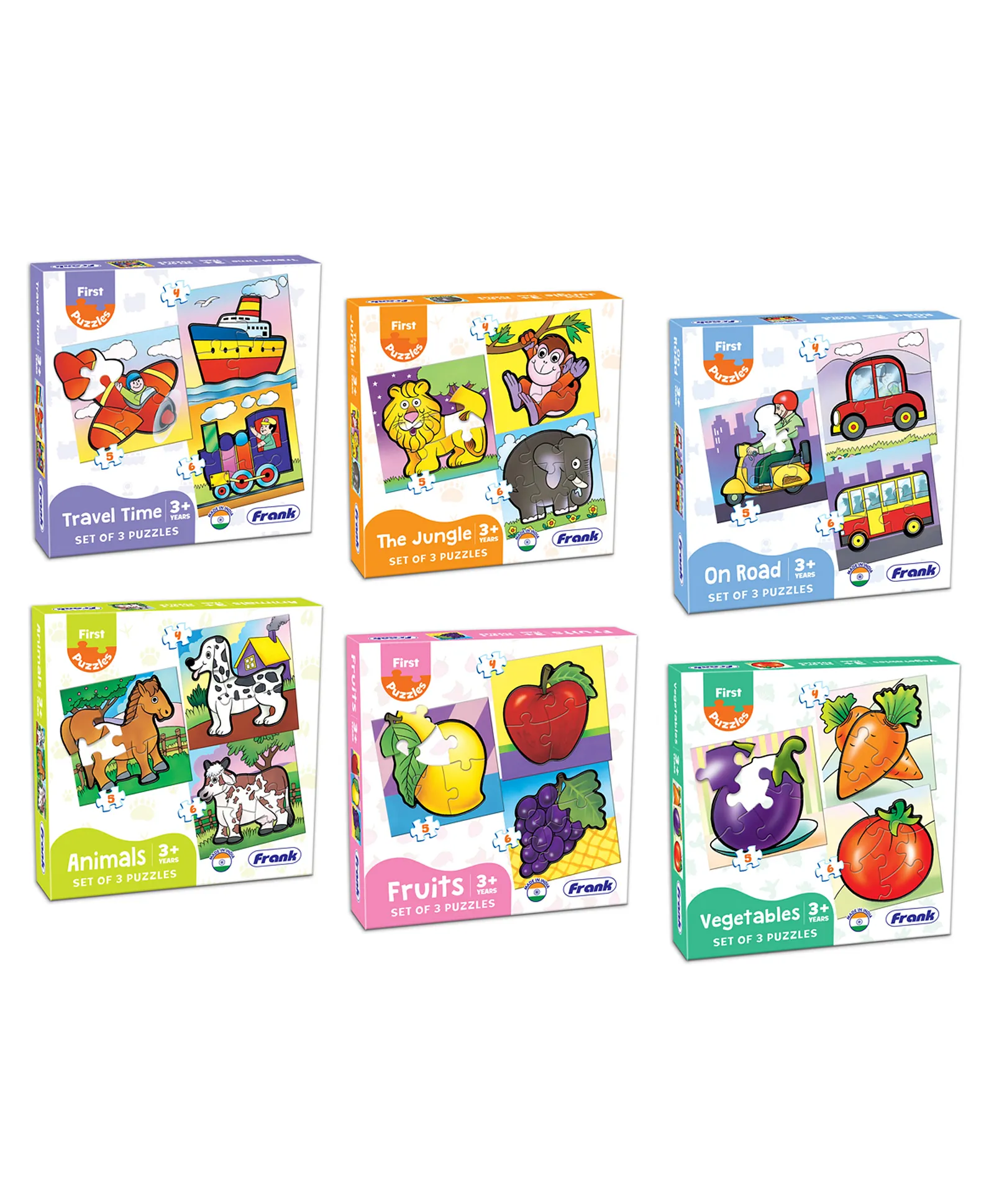 Frank Set Of 6 (in Water) (Transport) (with Wings) (Flowers) (Wild Animals) and (Dinosaurs) Jigsaw Puzzle For Kids | 3+ Years