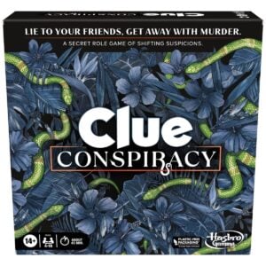 Hasbro Clue Conspiracy Secret Role Strategy Board Game for Adults and Teens box, Hasbro Clue Conspiracy Secret Role Strategy Board Game for Adults and Teens gameplay, Hasbro Clue Conspiracy Secret Role Strategy Board Game for Adults and Teens party game, Hasbro Clue Conspiracy Secret Role Strategy Board Game for Adults and Teens components