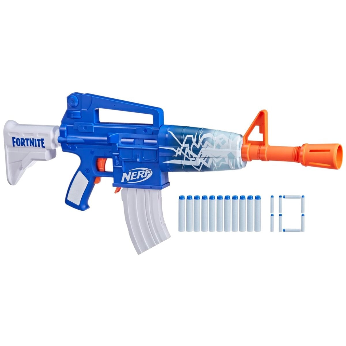 Hasbro Nerf Fortnite Blue Shock Blaster1 Hasbro Nerf Fortnite Blue Shock Blaster | 10Dart Clip, 10 Elite Nerf Darts, Includes Bonus Code To Unlock The Beat Wrap In The Game For Kids | 8+ Years. Hasbro Nerf Fortnite Blue Shock Blaster | 10Dart Clip, 10 Elite Nerf Darts, Includes Bonus Code To Unlock The Beat Wrap In The Game For Kids | 8+ Years. Image 2