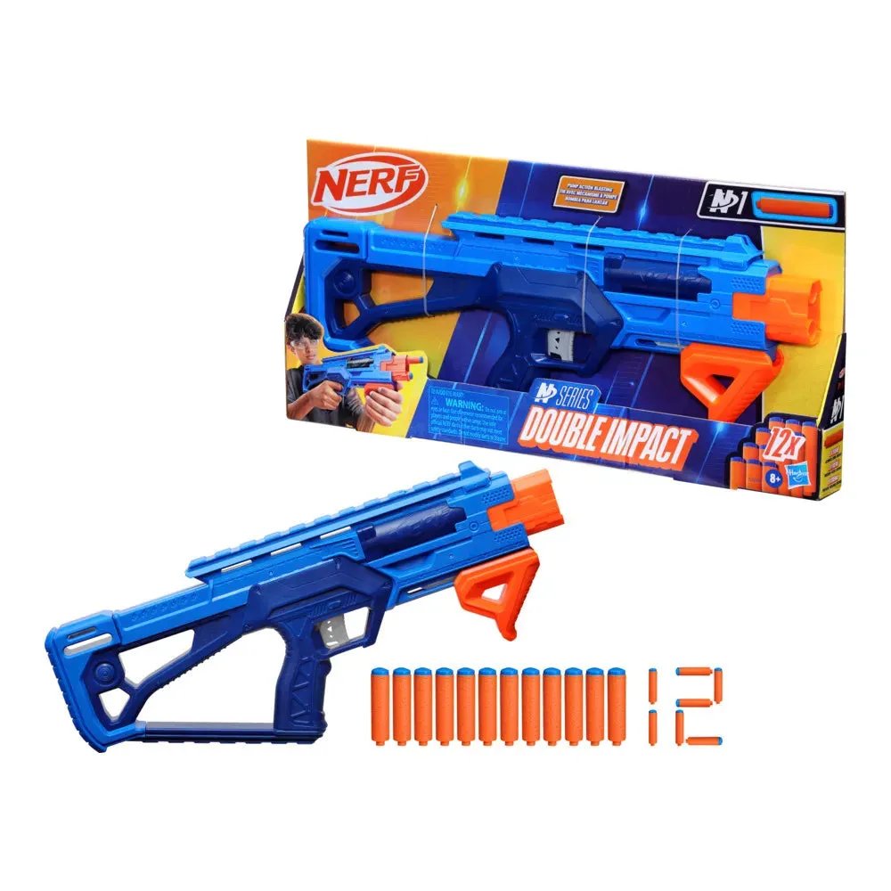 Hasbro Nerf N Series Double Impact Blaster | 12 Official Nerf N1 Darts | High Accuracy Foam Dart Gun For Kids | 8+ Years.