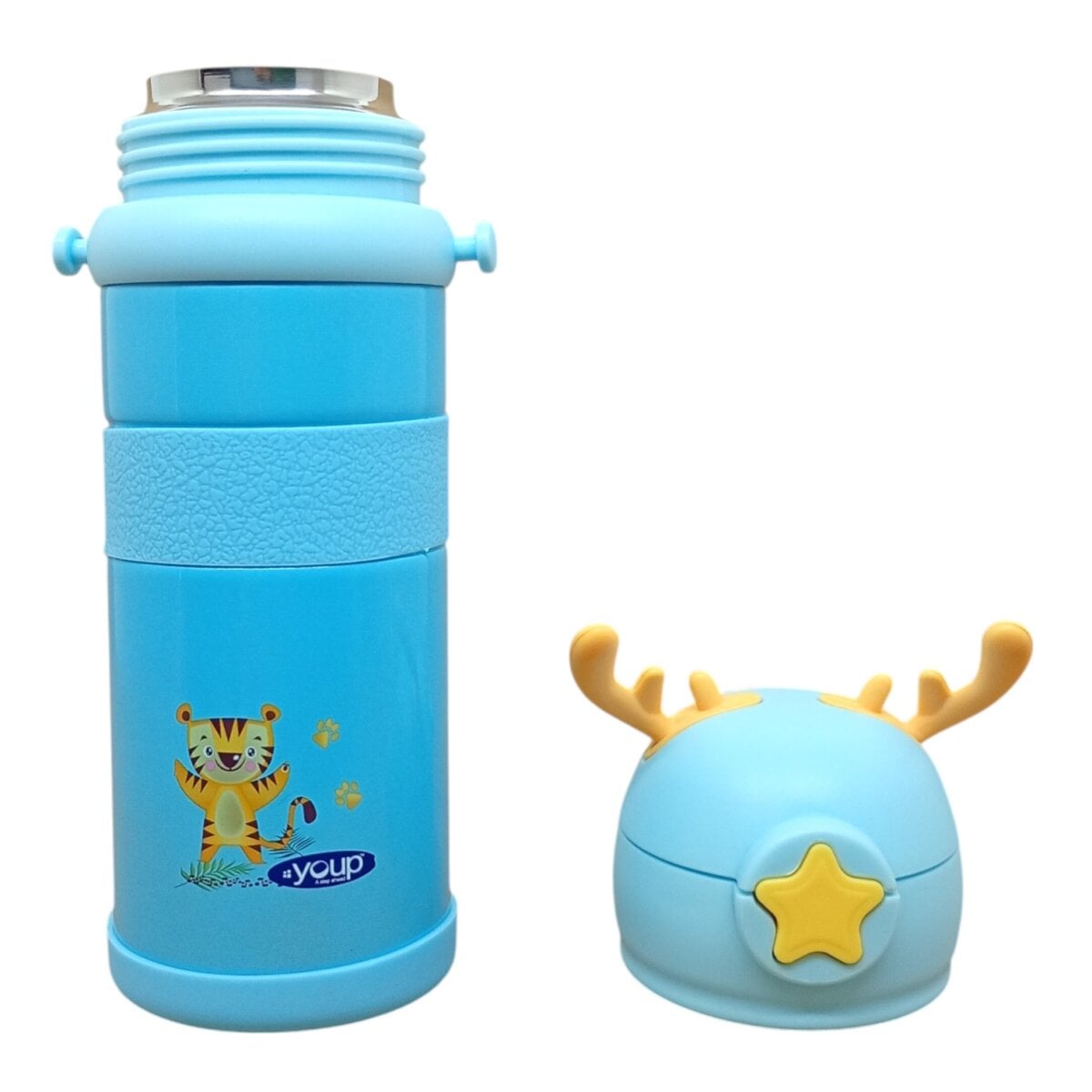 Img 20250526 112607646 Mfnr2 Photoroom Youp Stainless Steel Sky Blue Color Tiger Print | Sipper Bottle With Strap Joy 600 Ml For Kids | Fun Leakproof Water Bottle For 3+ Years Youp Stainless Steel Sky Blue Color Tiger Print | Sipper Bottle With Strap Joy 600 Ml For Kids | Fun Leakproof Water Bottle For 3+ Years Image 7