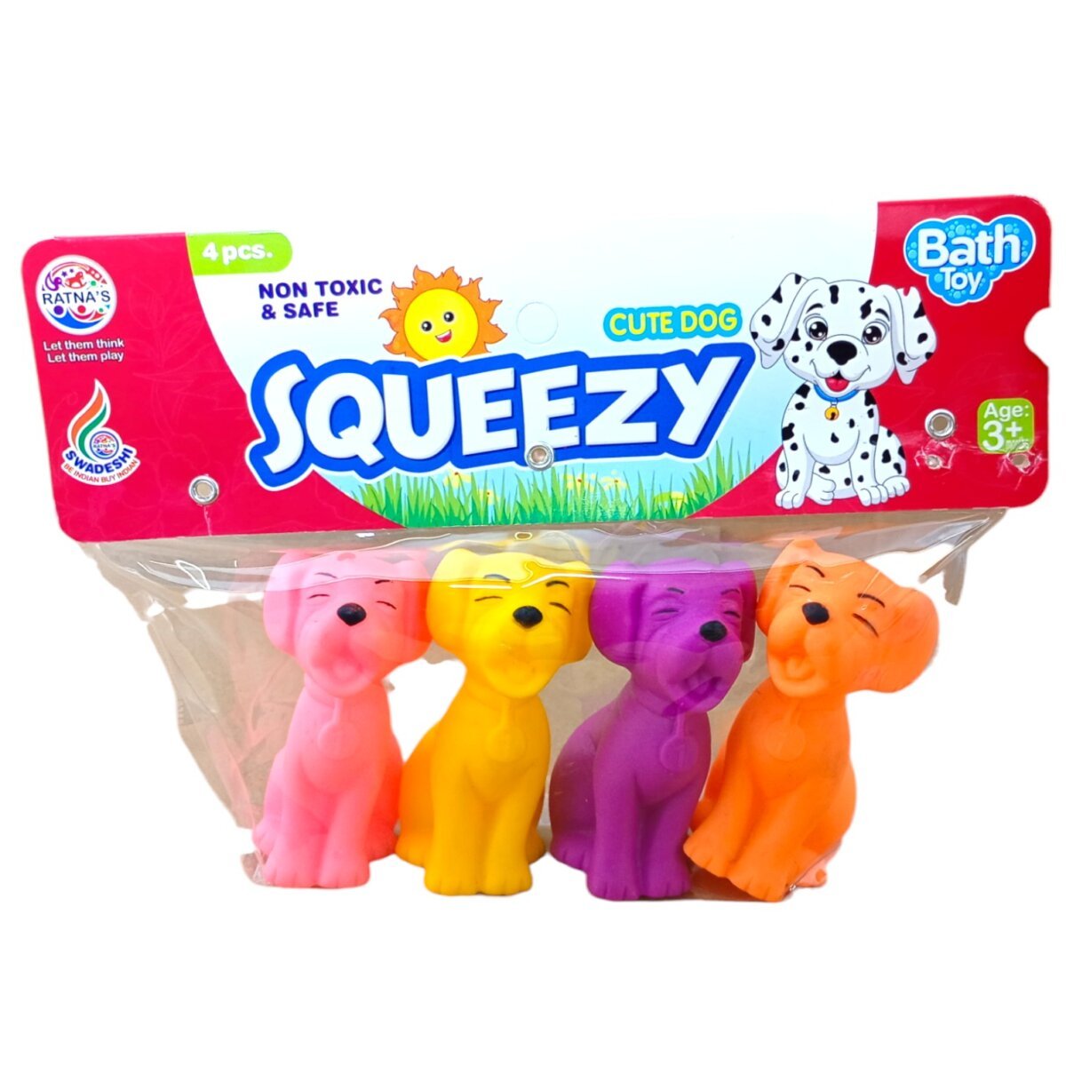 Ratna's Non Toxic And Safe Squeezy Cute Dog Bath Toy 4 Pcs | Fun and Safe Bath Time Toys for Kids | 3+Years