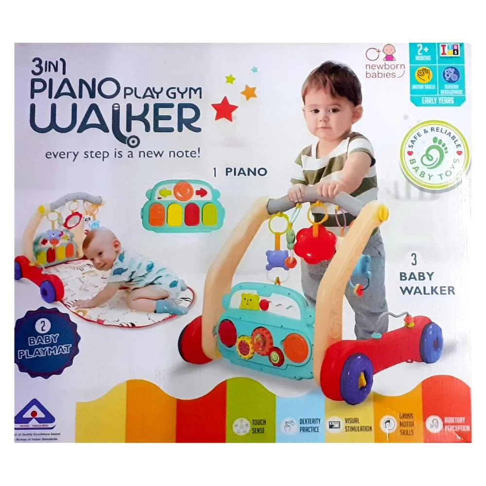 Itoys 3-in-1 Piano Play Gym with Walker | Multi-Stage Development Toy for Toddlers | 2+Months