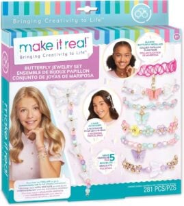 Make It Real: Butterfly Jewelry Set - Create 7 Pieces of Jewelry, 281 Pieces, Includes Play Tray, DIY All-in-One Kit | 8+ Years