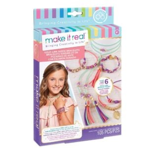Make It Real Gold-Link Suede Bracelets Kit | Create 6 Unique Cord and Tassel Charm Bracelets, 112 Pieces | DIY Link and Bead Jewelry Arts and Crafts Kit For Kids | 8+ Years