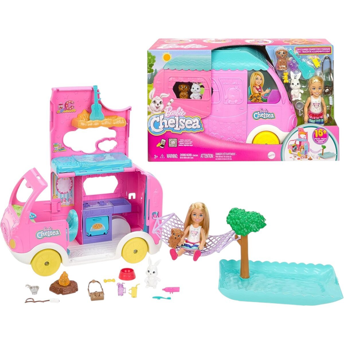 Mattel Barbie Club Chelsea 2-in-1 Camper Playset with Chelsea Small Doll | Imaginative Adventures on Wheels For Kids | 3+Years