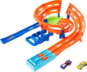 Hot Wheels Whip Around Raceway Track Play Set | Ultimate Racing Fun with Dual Launchers, 2 Cars, and Indoor Fun for Kids 4+ Years