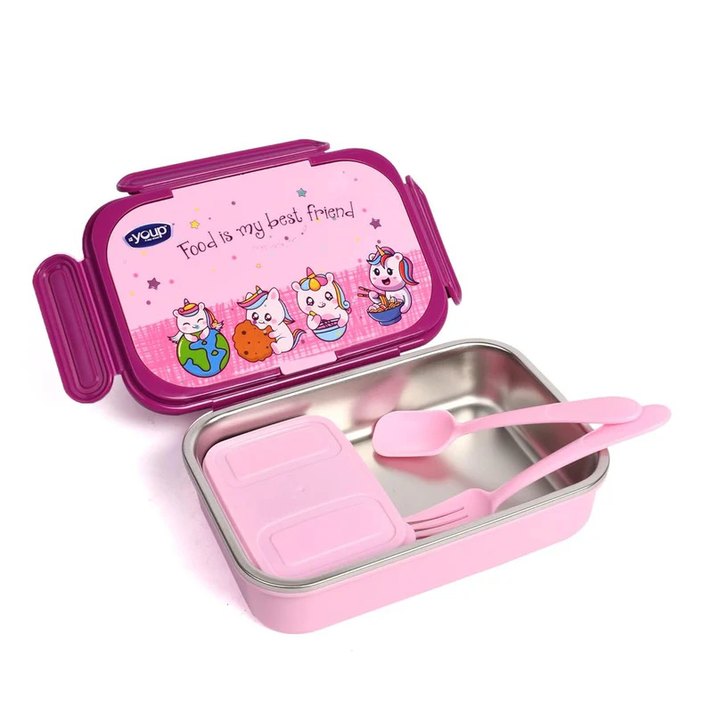 YOUP Stainless Steel Insulated | Unicorn Theme Lunch Box With Fork and Spoon For kids | 3+ Years