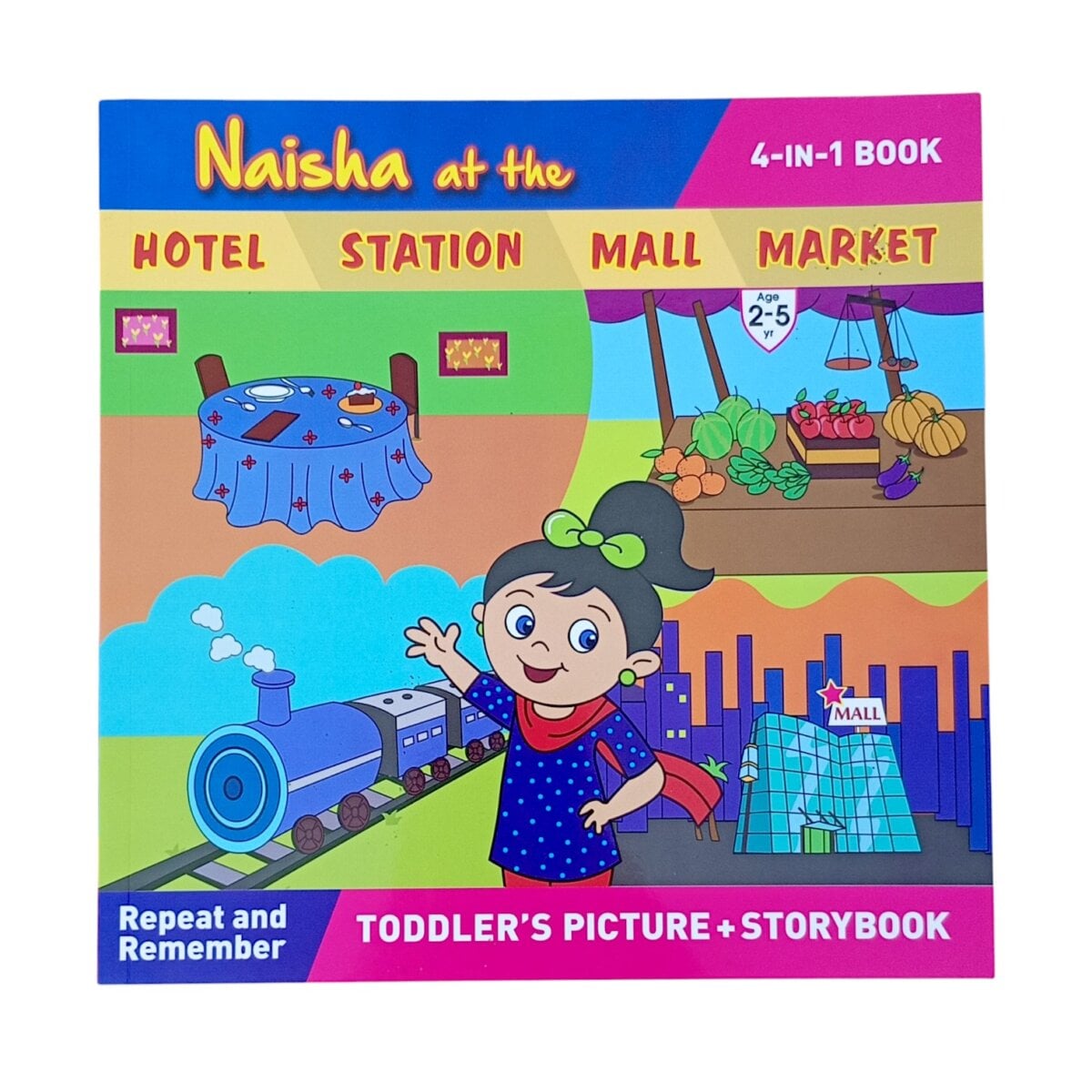 Shree Book 4-in-1: Nisha at Hotel, Station, Mall And Market | Picture And Storybook For Kids  | 2+Years