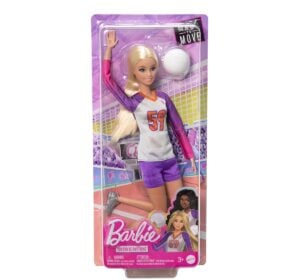Mattel Barbie Volleyball Doll Made to Move – Fun Poseable Sports Fashion Doll with Volleyball Accessories for Girls, Active Play, 3+ Years