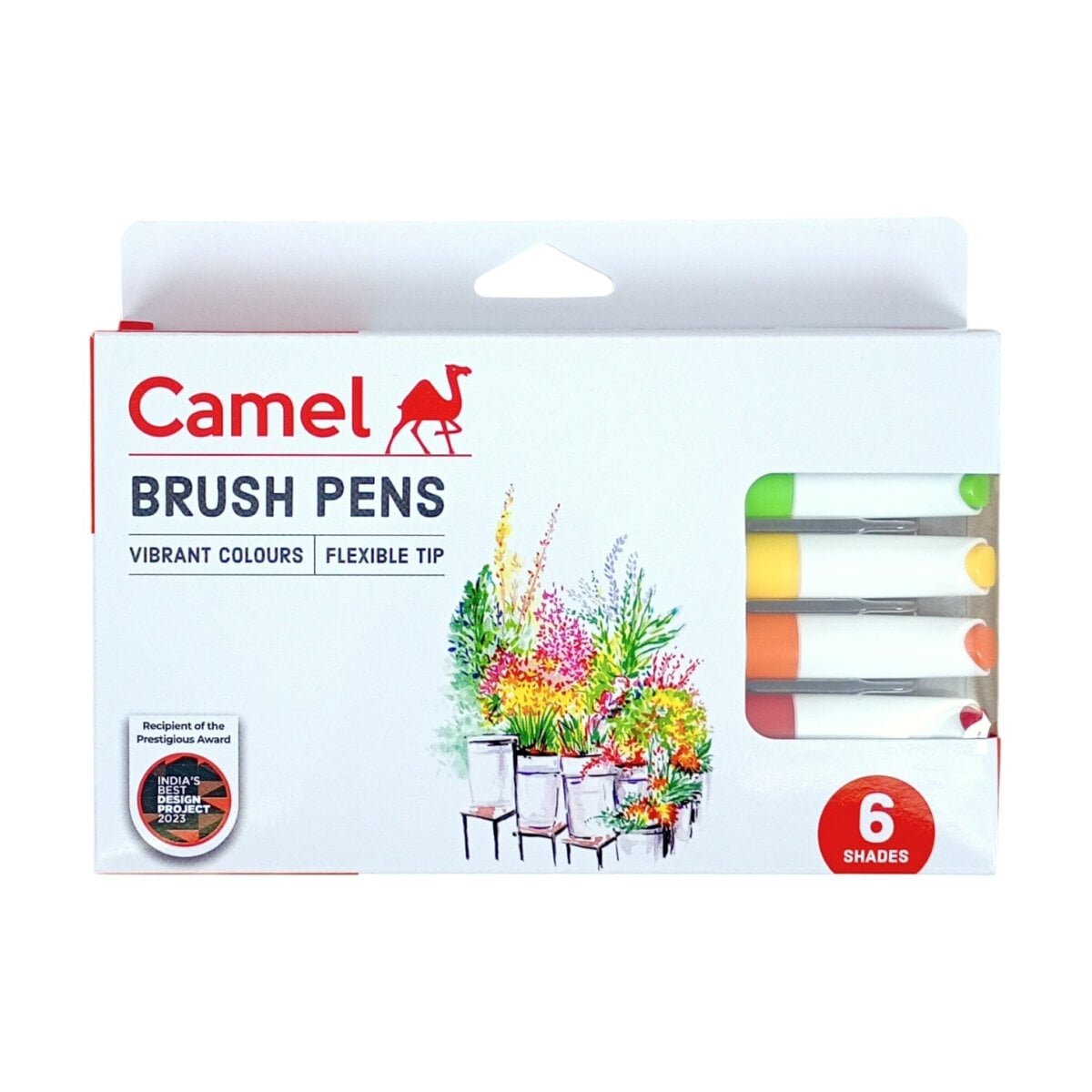 Camel Brush Pens 6 Multicolour Shades for kids coloring, Camel Brush Pens 6 Multicolour Shades drawing pens, Camel Brush Pens 6 Multicolour Shades flexible tip art pens