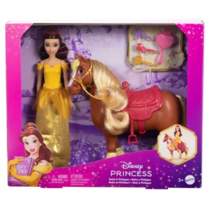 Mattel Disney Princess Belle Doll with Horse and Accessories Playset – Fun Fashion and Role Play Toy for Kids, Imaginative Play, 3+ Years