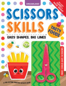 Dreamland Tasty Foods Scissors Skills Activity Book for Kids | With Child- Safe Scissors, Games and Mask | 4+ Years.
