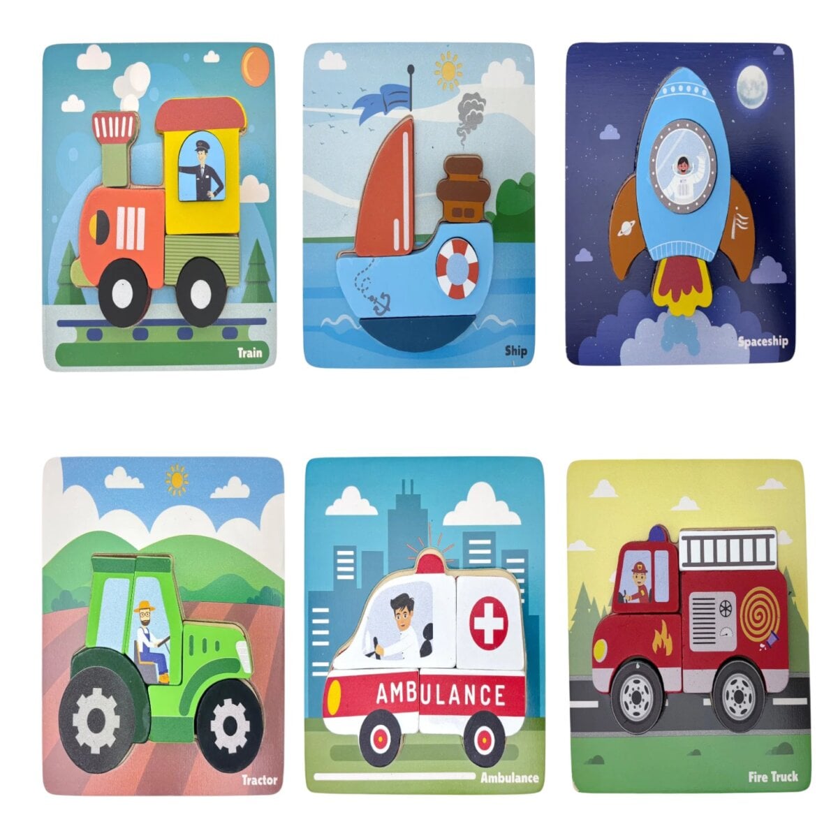 TOYCRA Open Ended Toddler's First 6 In 1 Puzzle -Vehicle (6 Puzzles, 32 ...