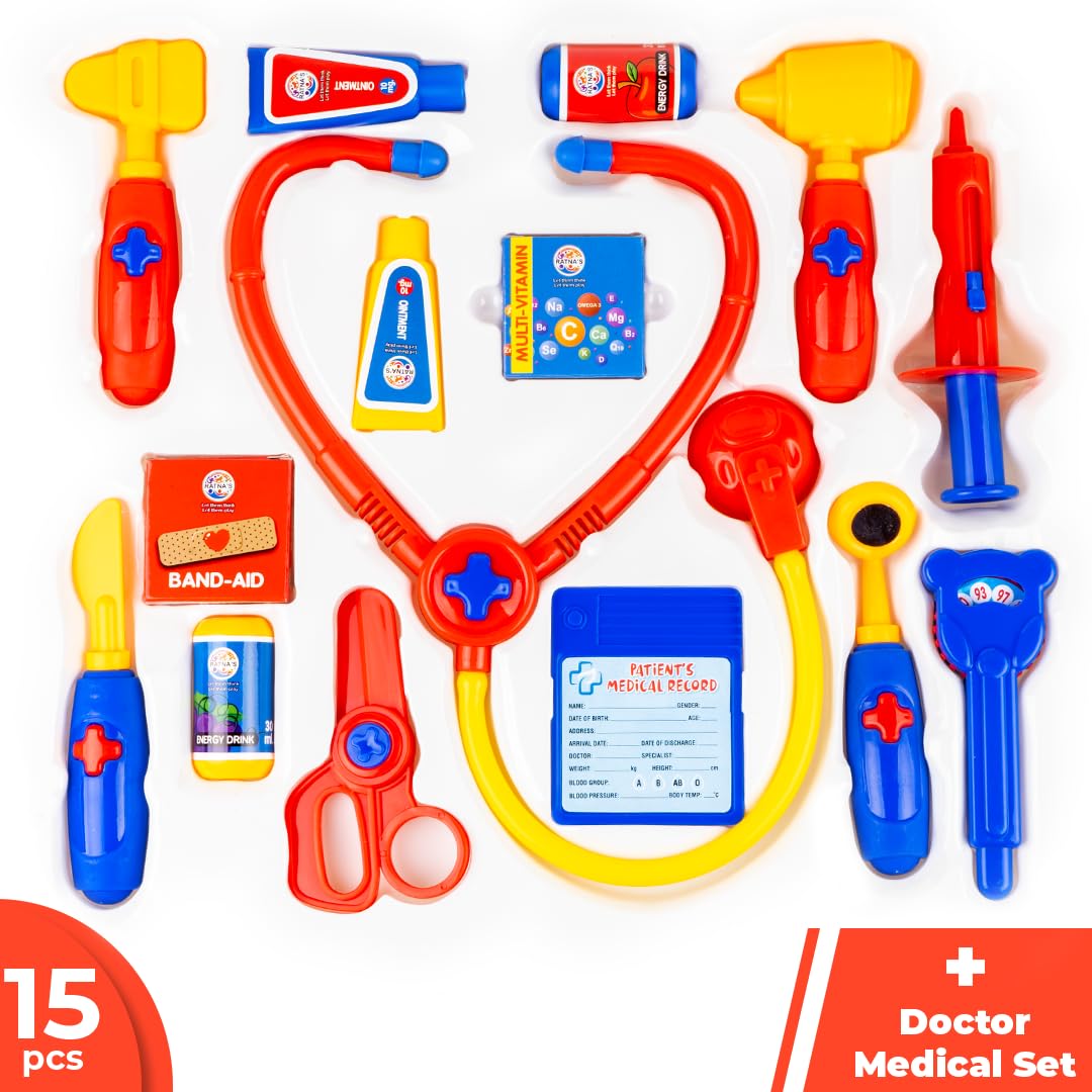 Ratna's Medi Care Medical Deluxe Kit | Pretend Play Set for Kids with Stethoscope, Injection, Scissor, meds And Care kit  2 Years+