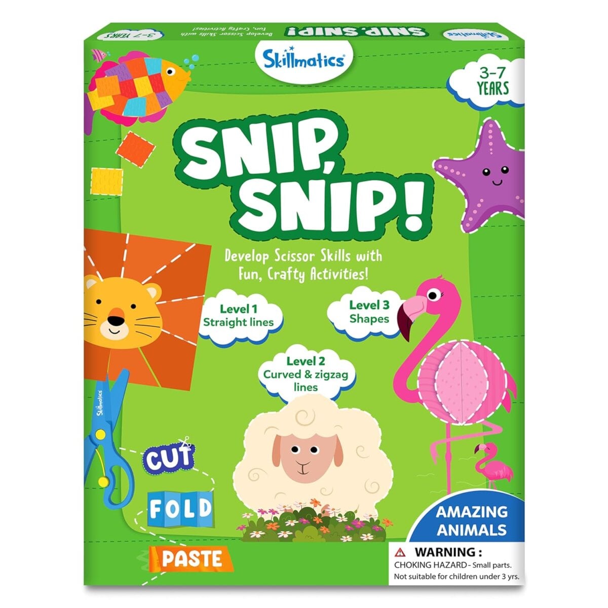 Skillmatics Snip Snip !  Cut, Fold, Paste Amazing Animals | Develop Scissor Skills With Fun, Crafty Activities For Kids | 3+Years