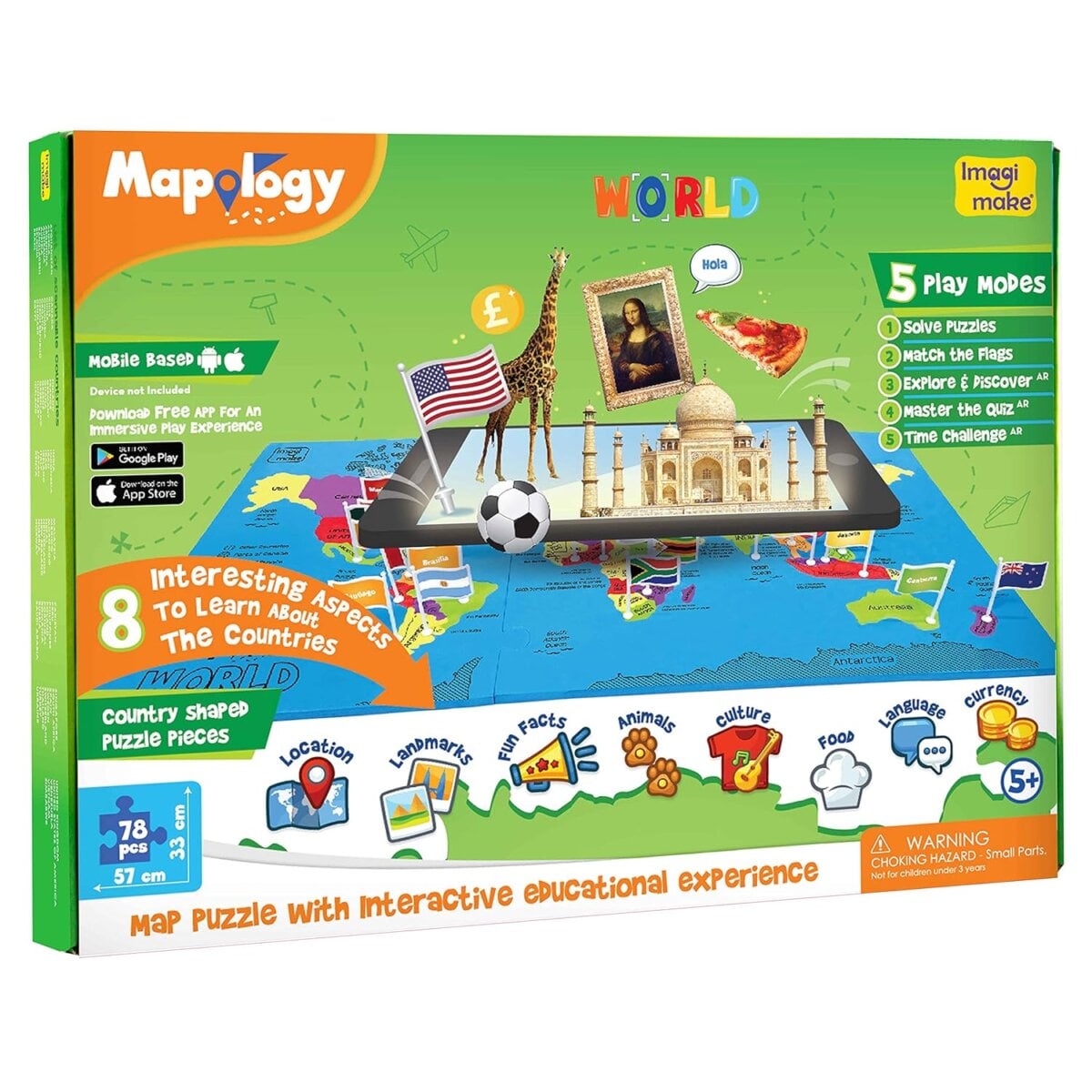 Imagimake Mapology World AR toy for kids, Imagimake Mapology World AR educational playset, Imagimake Mapology World AR learning toy, Imagimake Mapology World AR interactive map