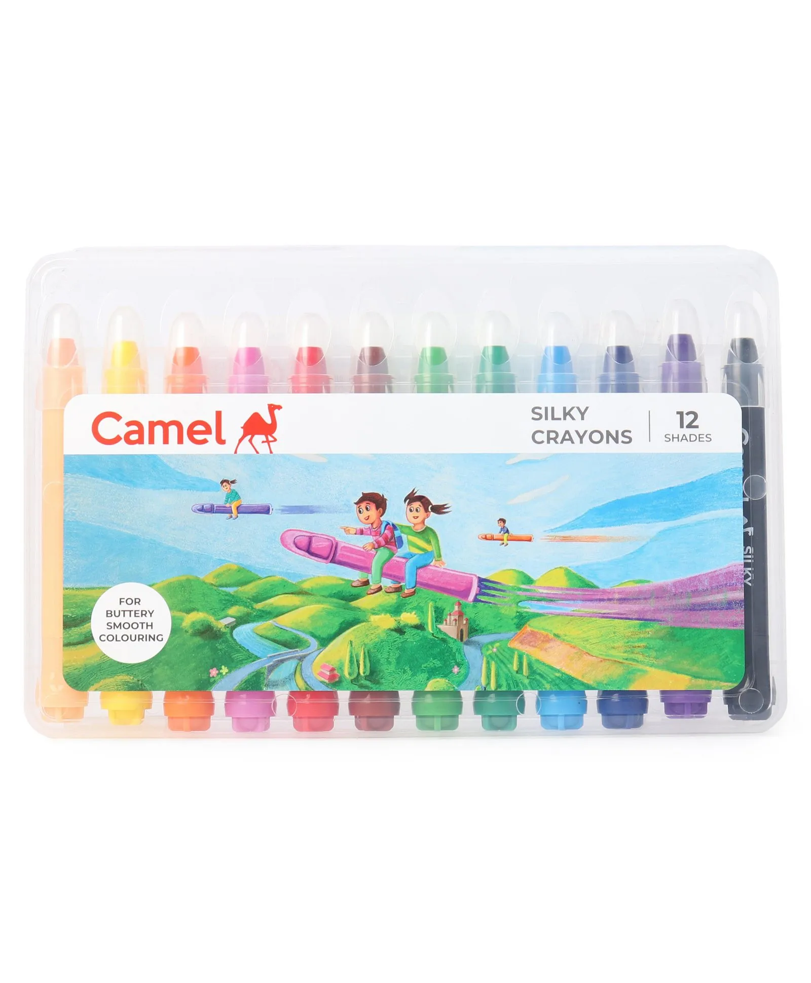 Camel 12 Multicolour Shades Silky Crayons | Buttery Smooth Texture Crayons For Kids | 8+ Years