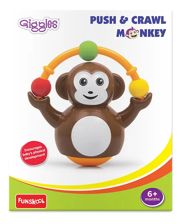 Funskool Push And Crawl Monkey | Colorful Beads For Ratting Sounds! Activity And Learning Toy | Toddlers for Baby 6 Months+
