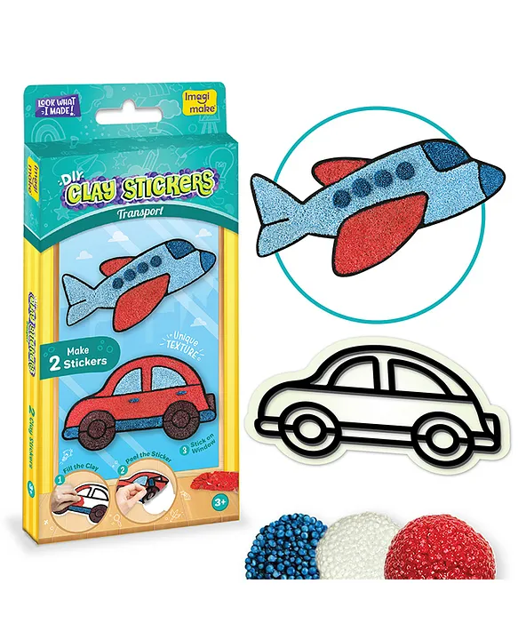 ImagiMake DIY Transport Shaped Clay Stickers | Make 2 Stickers | 3+ Years.