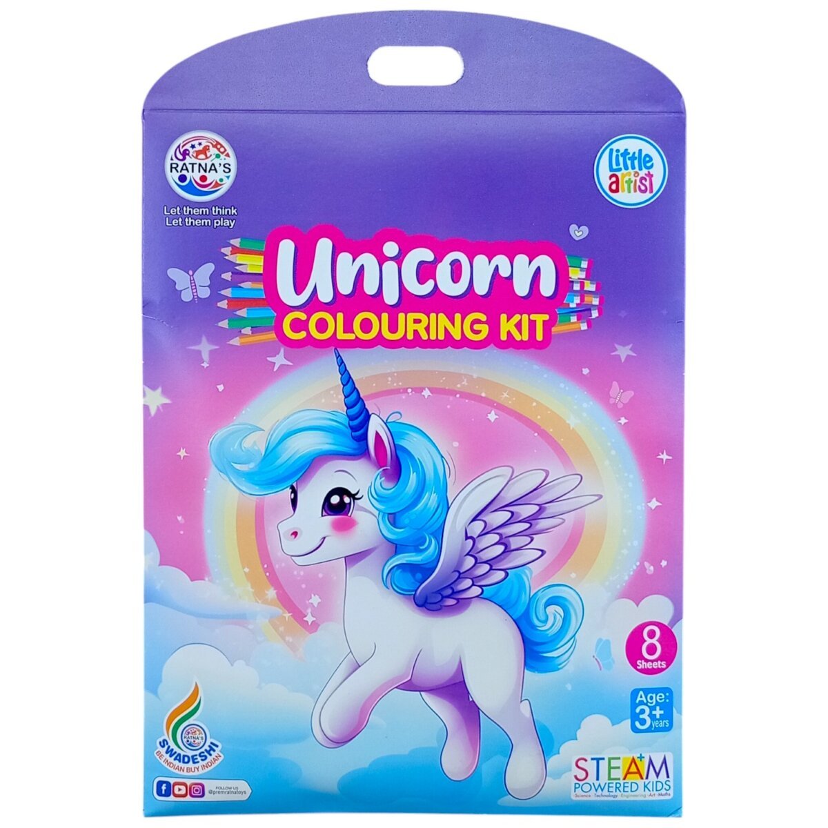 RATNA'S Unicorn Coloring Kit | Includes 8 Printed Sheets and Pencil Color Set for Girls | 3+ Years