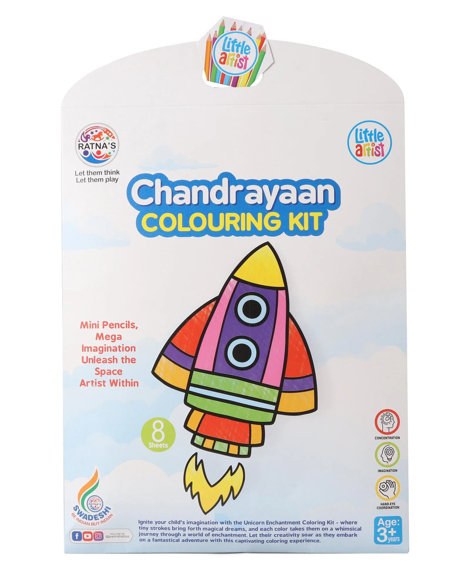 Ratna’s Chandrayaan Coloring Kit | Space-Themed Art Set for Kids | Creative Coloring Activity Inspired by India’s Moon Mission | 3+ Years.