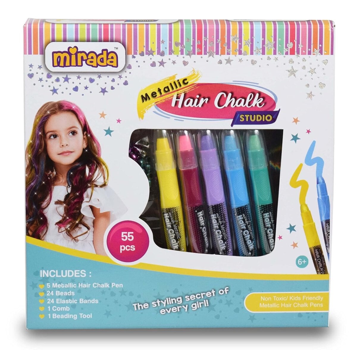 STRINGS MARKETING Mirada Metallic Hair Chalk Studio | The Styling Secret Of Every Girl! For Kids | 55 Pcs | 6+Years