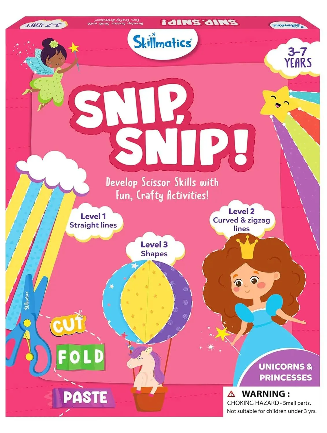 Skillmatics Art And Craft Kit - Snip, Snip Unicorns And Princesses Book | Practice Scissor Skills with 25 DIY Activities For Kids | 3+ Years
