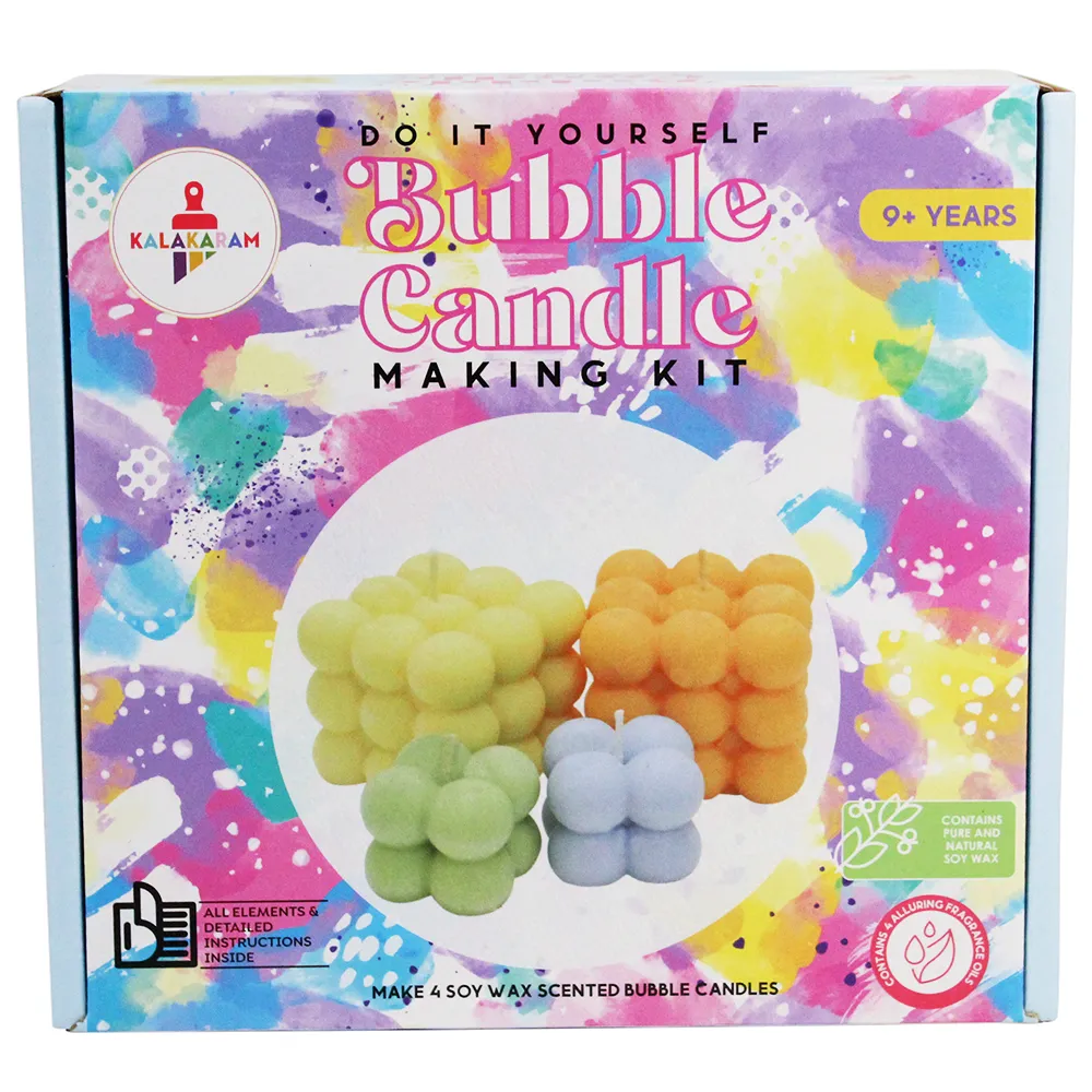 Kalakaram Do It Yourself Bubble Candle Making Kit | Make 4 Soy Wax Scented Bubble Unique Candles | Sensory Craft For Kids 9+years