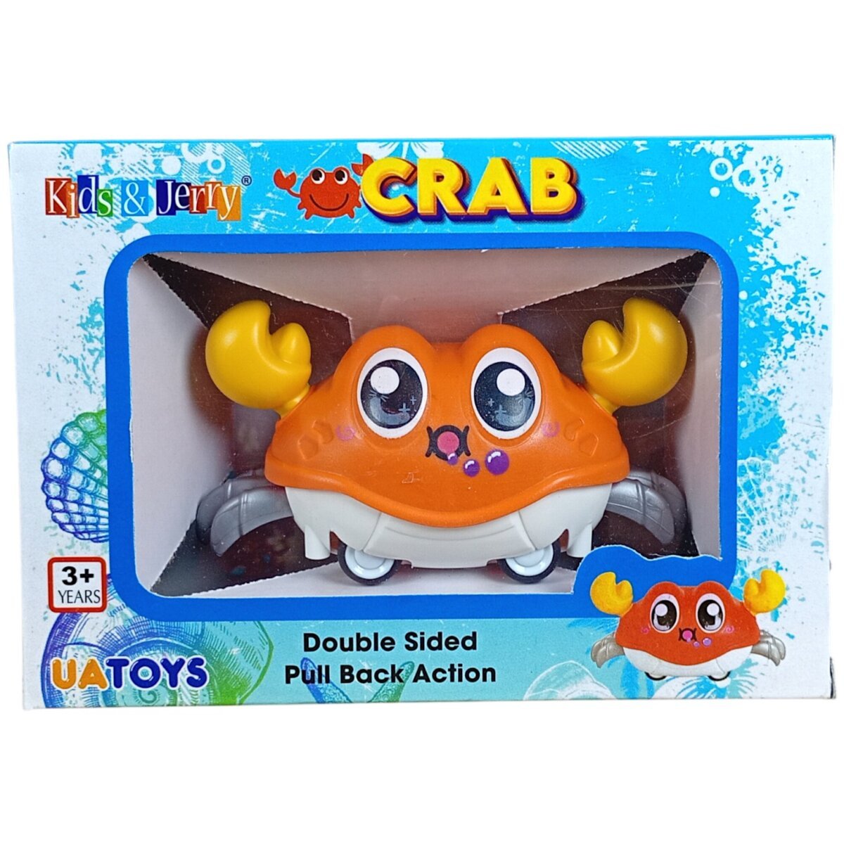 Kids And Jerry Double-Sided Pull Back Action Crab | Realistic Crawling Crab Action Toy for Kids| 3+ Years