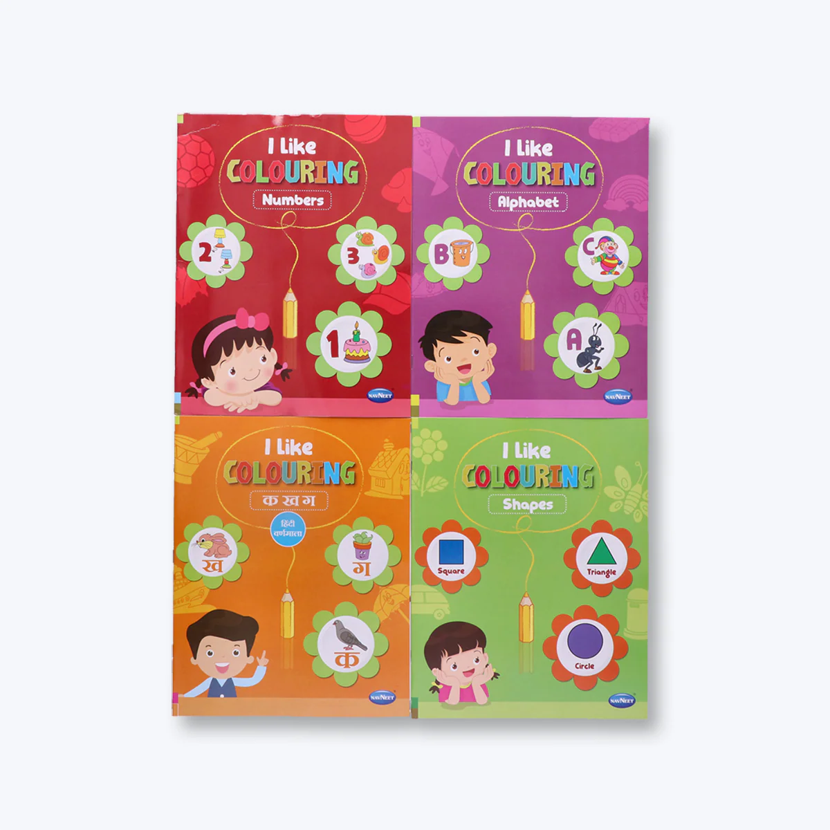 Navneet I Like Coloring Combo Pack Of 4 Book | Alphabet, Numbers, Ka Kha Gha, Shapes For Kids | 3+Years