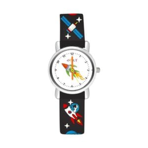 Spiky Round Astronaut Strap Watch for Kids – Fun Space-Themed Analog Timepiece for Easy Time Learning, Comfortable Daily Wear, 6+ Years