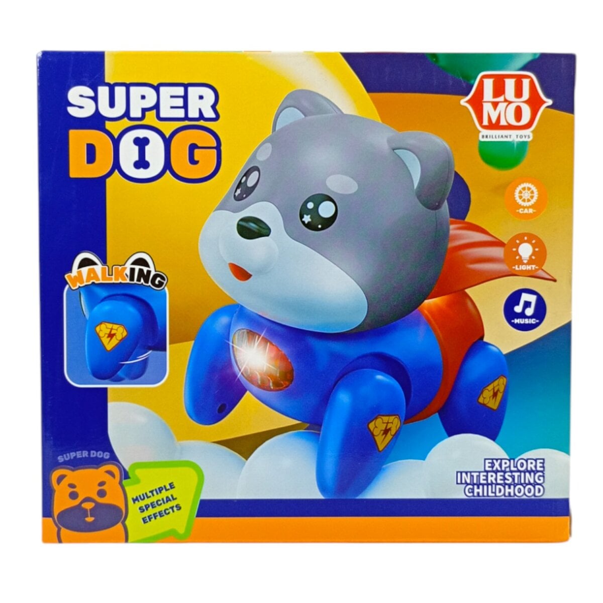 Luminoso Super Walking Superman Dog with Lights and Music | Interactive Toy with Multiple Special Effects | Automatic Forward Walking Fun for Kids | 3+ Years