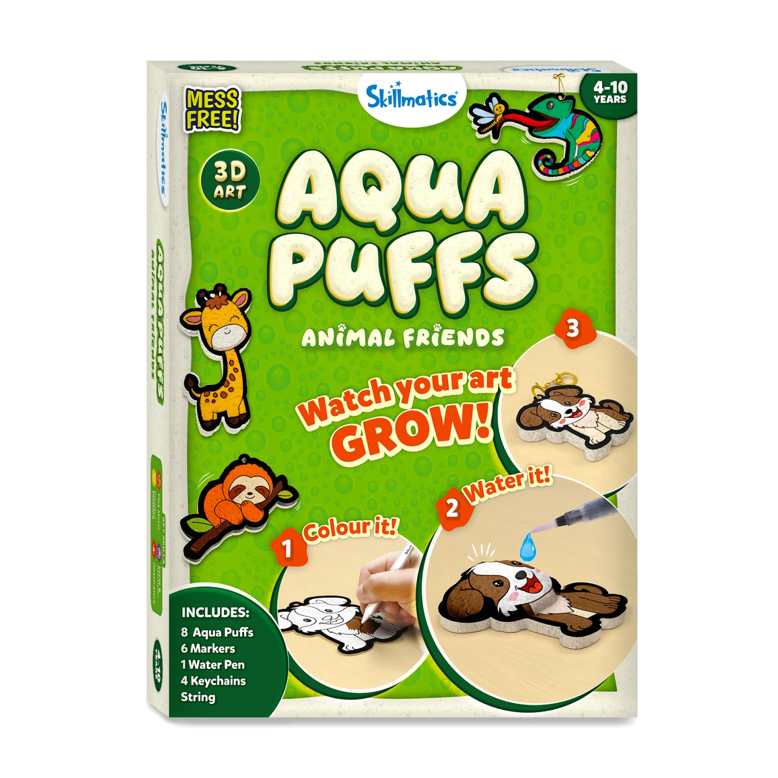 Skillmatics Aqua Puffs Animal Friends 3D Art Kit | Creative Water-Fused Craft Activity for Kids | 4+ Years