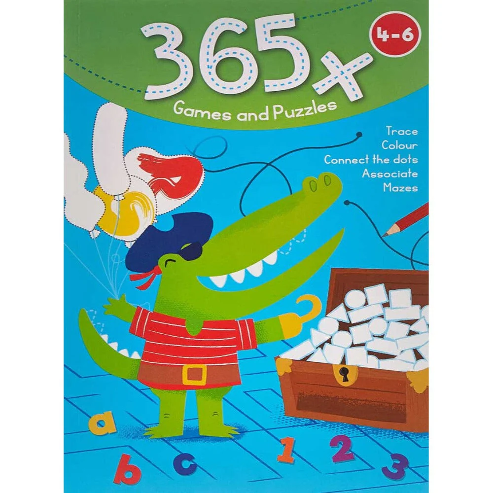 365 X Games And Puzzles Book | Trace Color Connect The Dots Associate Mazes For Kids | 4+Years