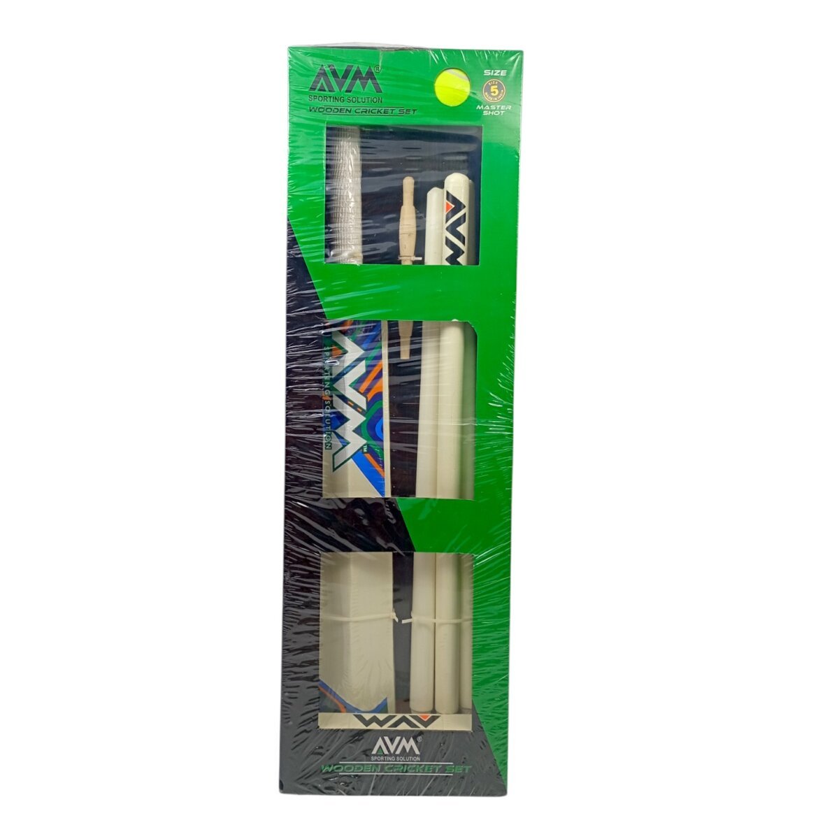 AVM Sporting Solution Wooden Cricket Set Size- 5 | Complete Training Kit with Durable Bat, Stumps And Ball for Kids | 8+ Years