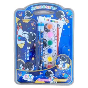 DIY 3-in-1 Stationery Kit Creative Art and Stationery Set for Kids Age 5+ Ultimate Craft Kit with Paints Art Sheets and Safety Scissor