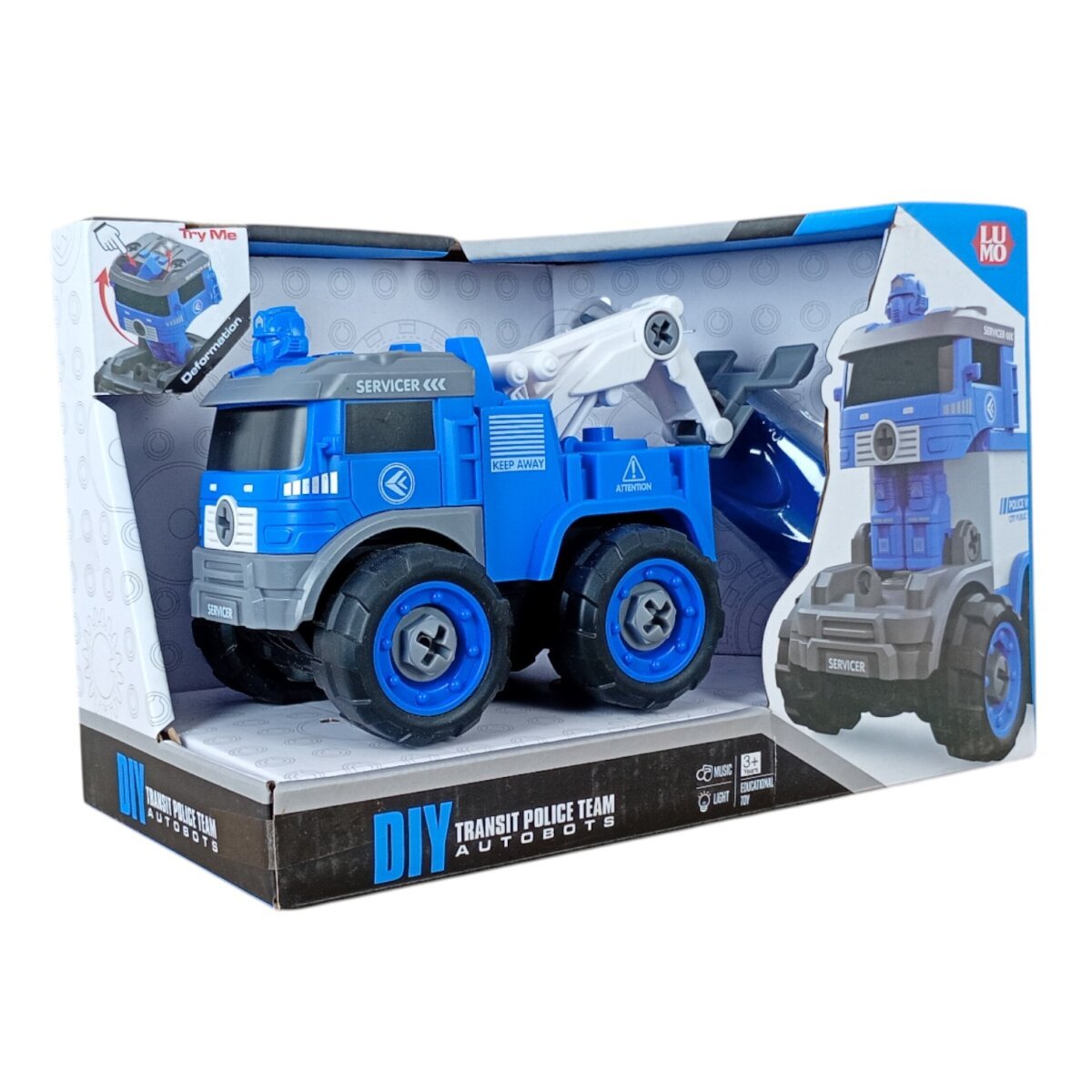 DIY Transit Police Vehicle City Public Security Team Auto Bot Toy | Battery Operated Car with Music, Lights and Transforming Action | Creative Building Toy for Kids | 3+ Years