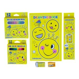 Shengma Smiley Theme Stationery Kit, Color Pencils, Sketch Pens, Pencils, Eraser and Sharpener | Fun Creative Set for Kids 5+ Years