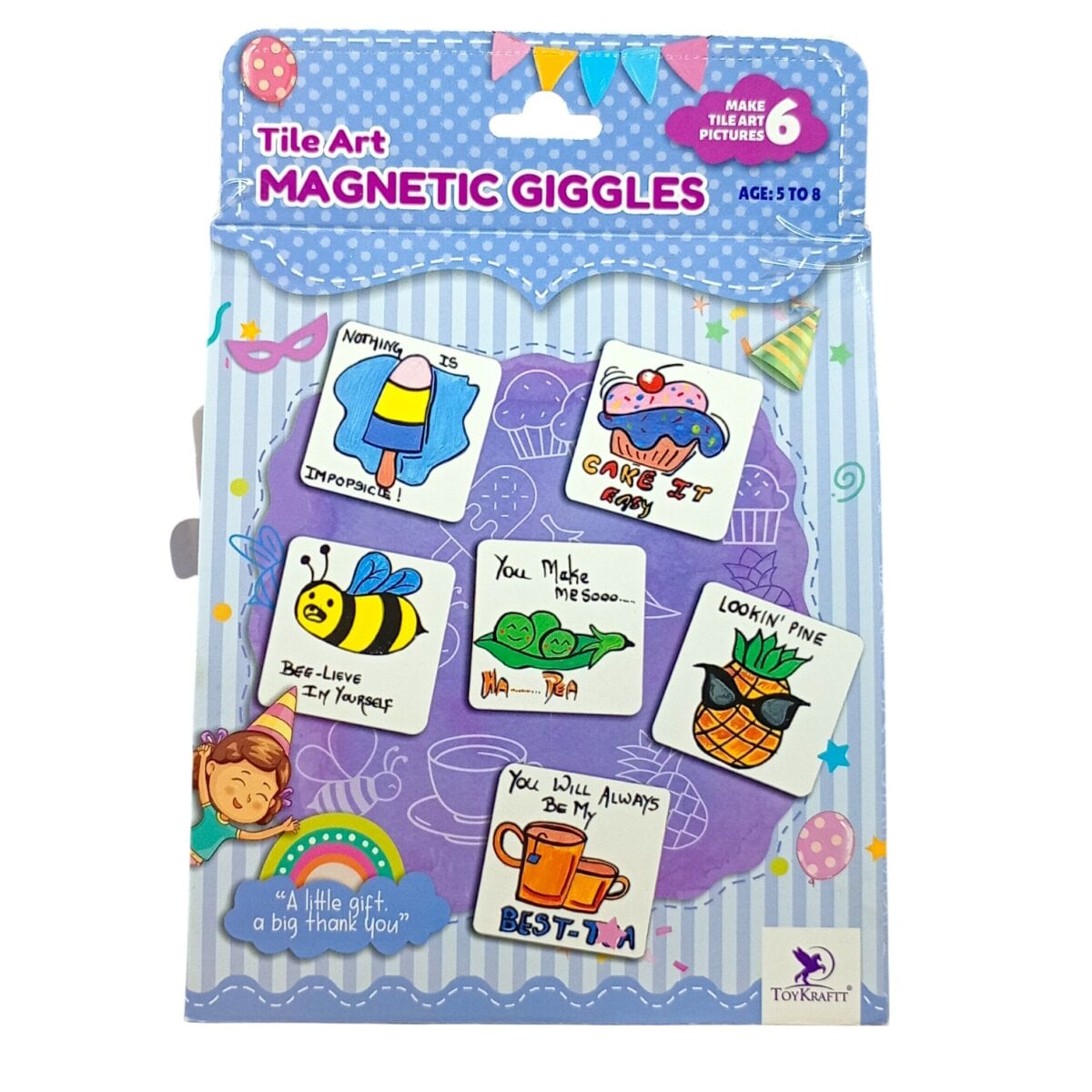 ToyKraftt Tile Art Magnetic Giggles | DIY Tile Painting Kit for Kids | Make and Decorate Magnetic Art Tiles | Creative Craft Activity |  5+Years